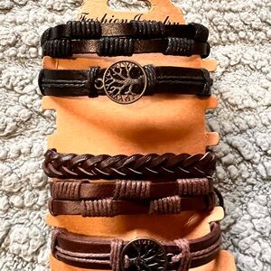 Brown and Black Leather Bracelet Set